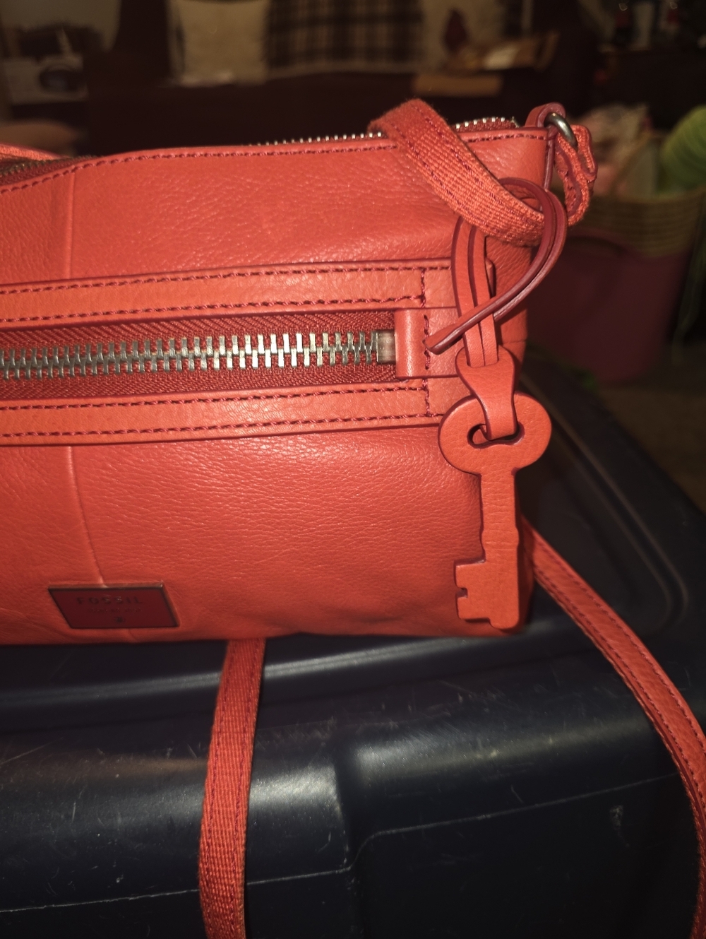 Fossil Coral Red Leather Crossbody - Picture 2 of 5